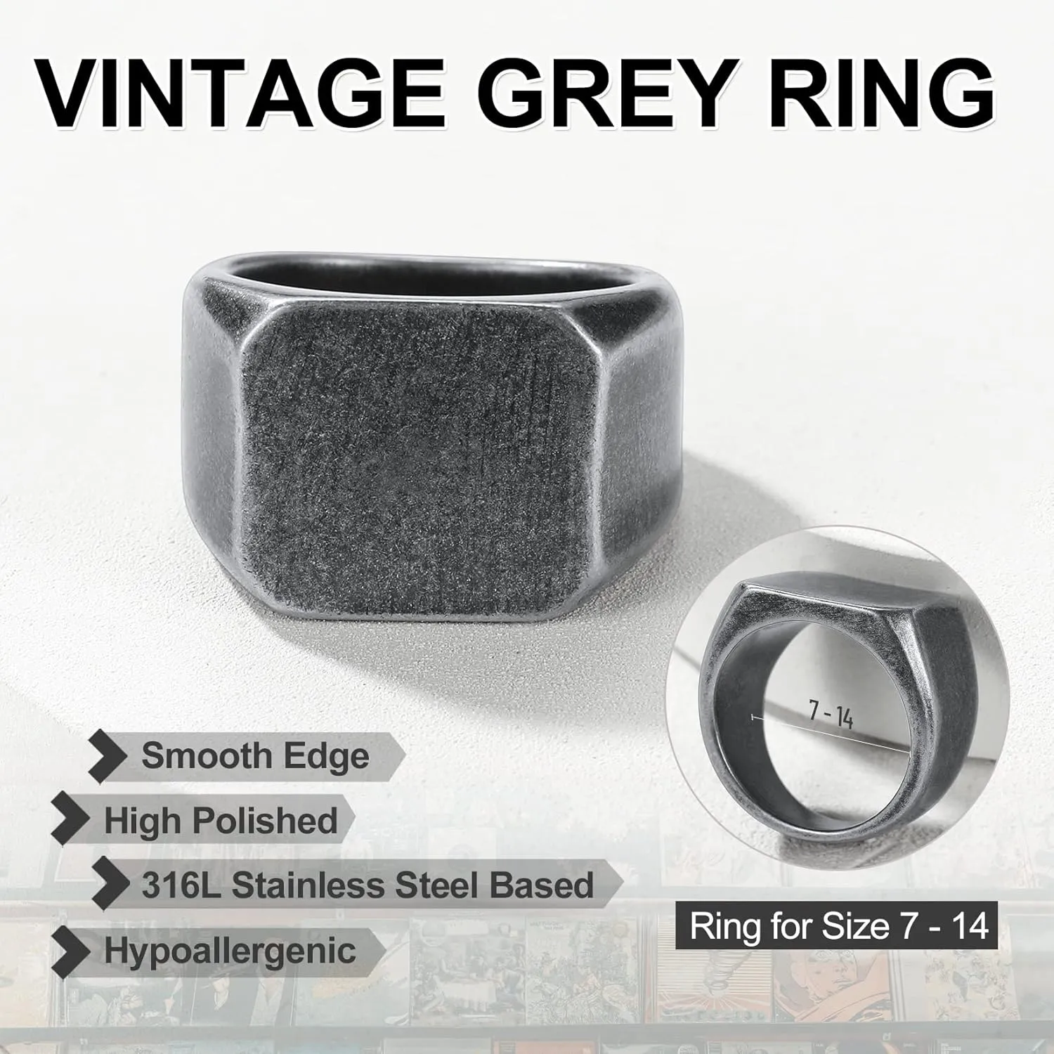 GOLDCHIC JEWELRY Personalized Signet Rings Men Women, Stainless Steel Custom Photo Bold Square/Oval Monogram/Old English Initial Pinky Stacking Statement Ring in Black/Silver/Gold (Size 7-14)