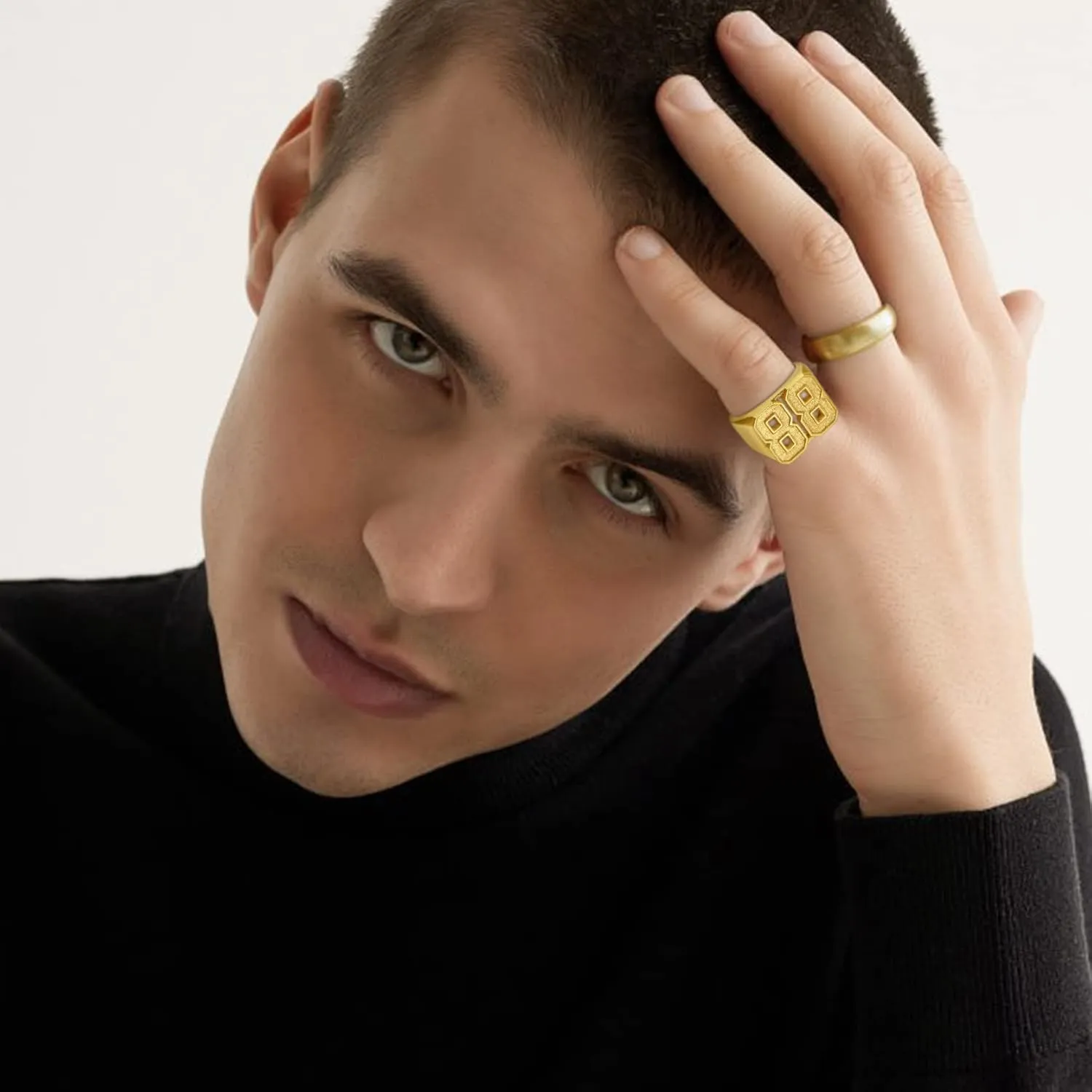 GOLDCHIC JEWELRY Personalized Signet Rings Men Women, Stainless Steel Custom Photo Bold Square/Oval Monogram/Old English Initial Pinky Stacking Statement Ring in Black/Silver/Gold (Size 7-14)