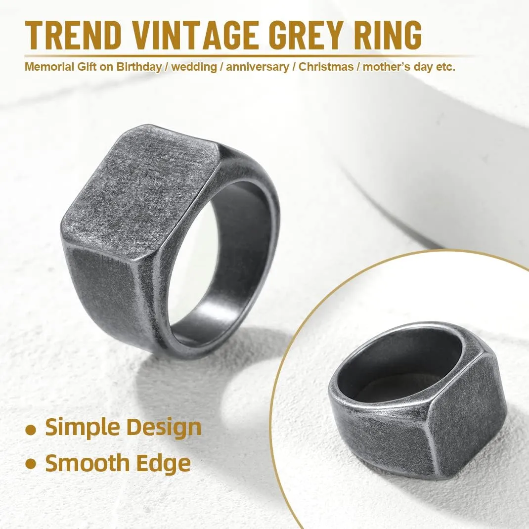 GOLDCHIC JEWELRY Personalized Signet Rings Men Women, Stainless Steel Custom Photo Bold Square/Oval Monogram/Old English Initial Pinky Stacking Statement Ring in Black/Silver/Gold (Size 7-14)