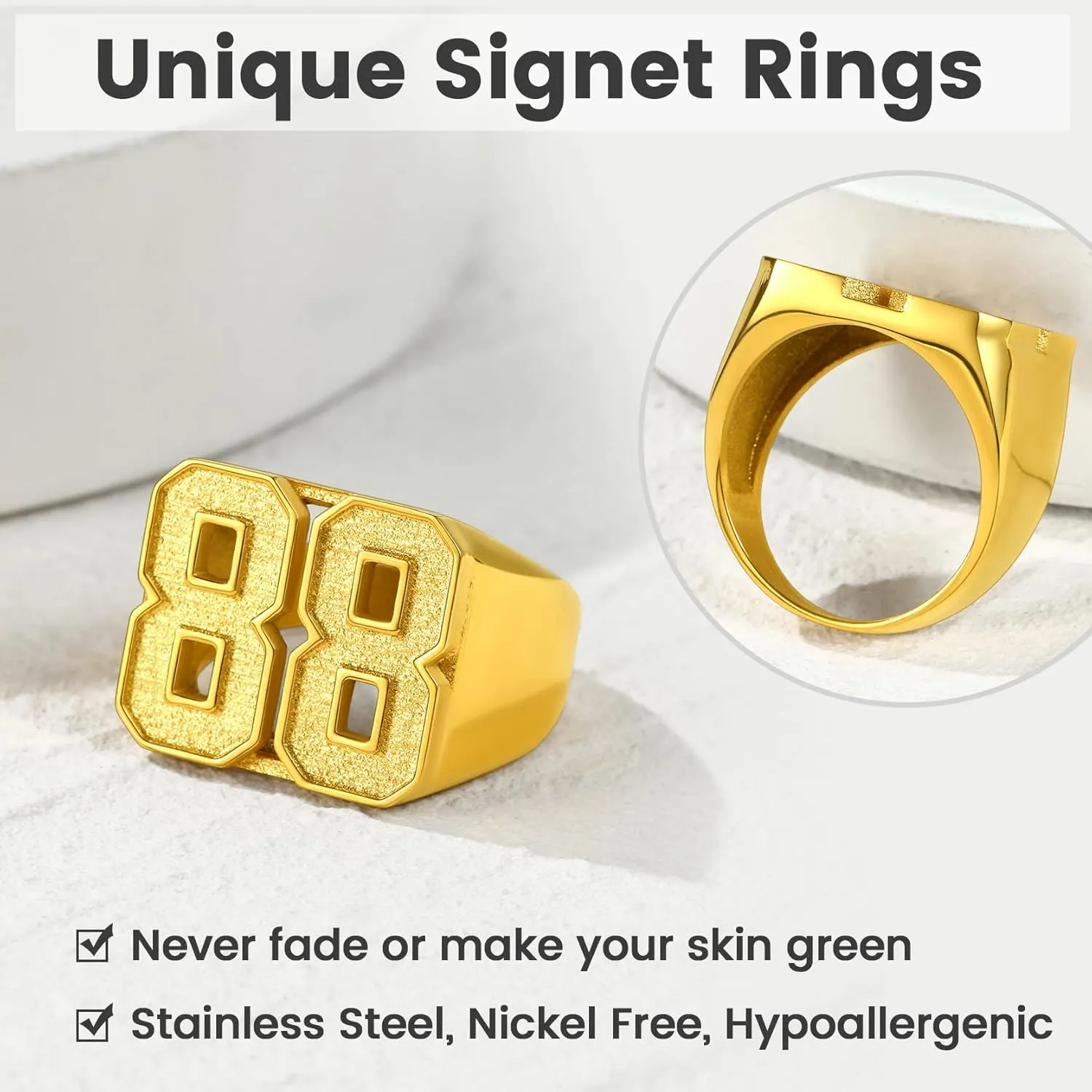 GOLDCHIC JEWELRY Personalized Signet Rings Men Women, Stainless Steel Custom Photo Bold Square/Oval Monogram/Old English Initial Pinky Stacking Statement Ring in Black/Silver/Gold (Size 7-14)