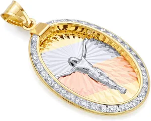 GoldenMine 14k Tri Color Gold Jesus Medal Pendant (Size : 30 x 15 mm)