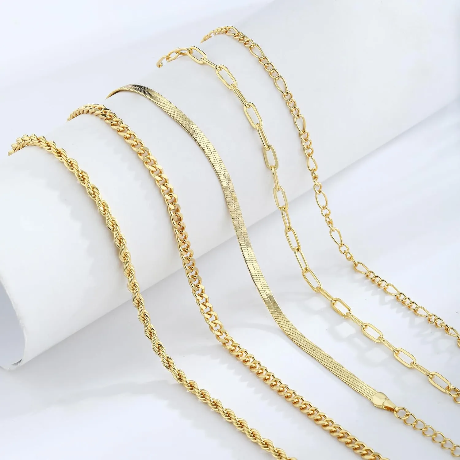 Gold/Silver Bracelets for Women,14K Real Gold Plated Bracelets Stack Trendy Jewelry Sets Stackable Snake Chain Figaro Paperclip Link Chain Adjustable Bracelet Pack Jewelry for Women