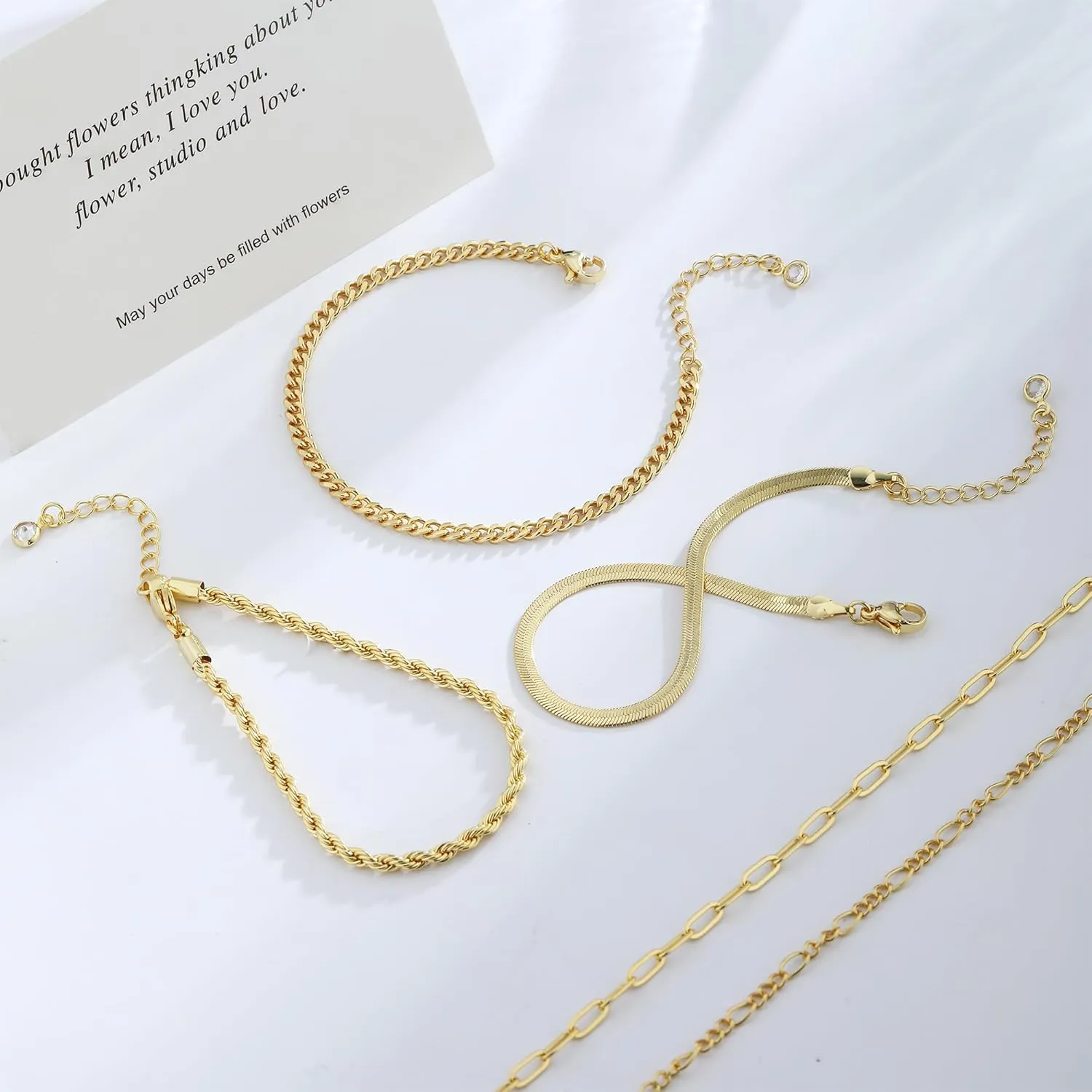Gold/Silver Bracelets for Women,14K Real Gold Plated Bracelets Stack Trendy Jewelry Sets Stackable Snake Chain Figaro Paperclip Link Chain Adjustable Bracelet Pack Jewelry for Women