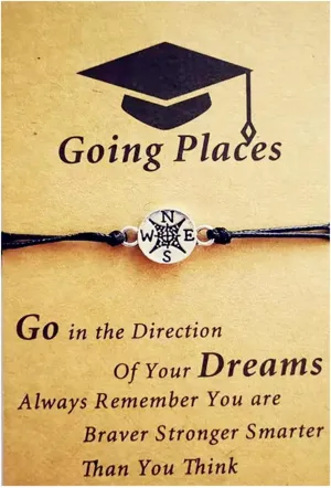 Graduation Bracelet Handmade Compass Memorial Graduation Class of 2024 Adjustable Bracelets with Inspirational Cards for Women Friendship BFF High School Graduation Party Birthday Fashion Jewelry Gifts
