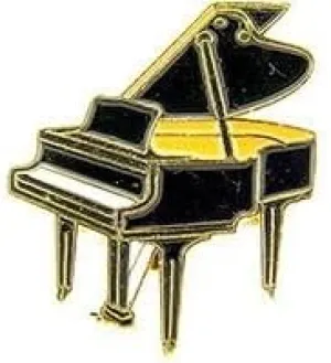 Grand Piano Musical Instrument Lapel Pin, Black and Gold, 1 inch