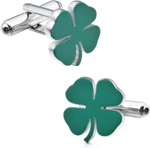 Green Shamrock Irish Clover Cufflinks 3 Leaf 4 Leaf Good Luck St. Patricks Day Cufflinks in Presentation Gift Box