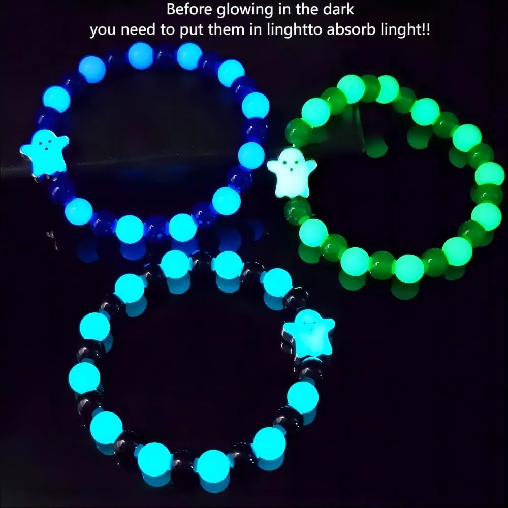 Halloween Glow Ghost Beaded Bracelet for Women Cute Ghost Fluorescent Bracelets Glow in The Dark Goth Gothic Halloween Jewelry Accessories