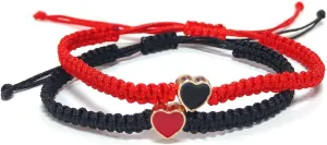 Handmade 2pcs Love Heart Pendant Adjustable Colorful Rope Bracelet Set Couple Friendship Matching Valentines' Day Birthday Anniversary Sweet Jewelry for Women Men