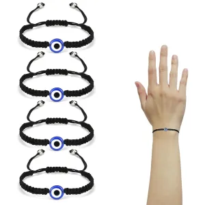 Handmade Evil Eye Bracelets for Protection, Mal De Ojo, Adjustable Bracelet For Men Women Boys Girls, 4 Count (Black)