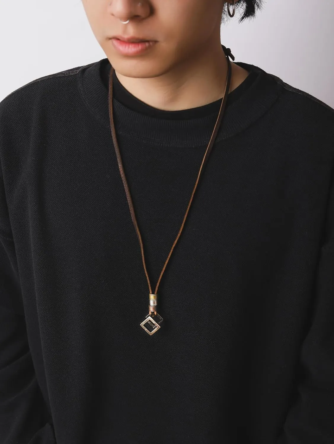 HAQUIL Boho Leather Necklace Antique Tribal Pendant, Boho Jewelry Gift for Men and Women