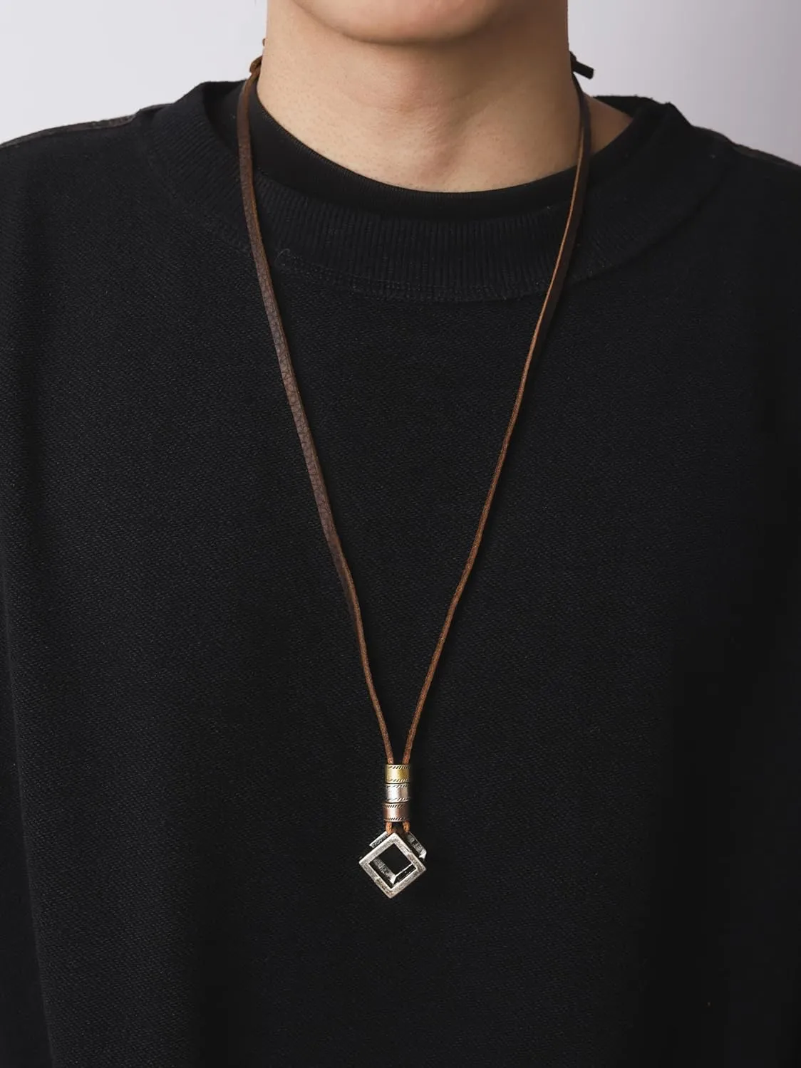 HAQUIL Boho Leather Necklace Antique Tribal Pendant, Boho Jewelry Gift for Men and Women