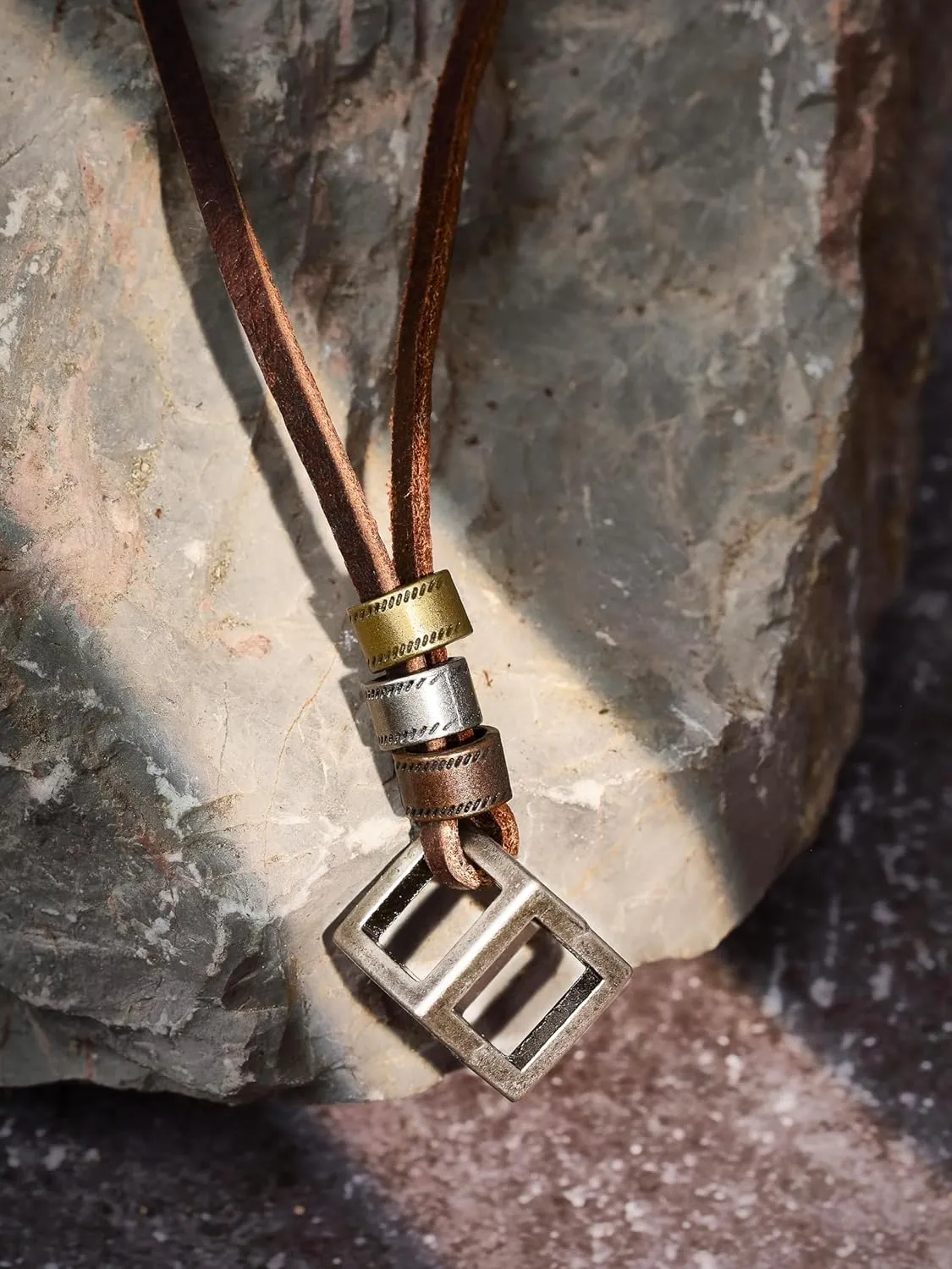 HAQUIL Boho Leather Necklace Antique Tribal Pendant, Boho Jewelry Gift for Men and Women