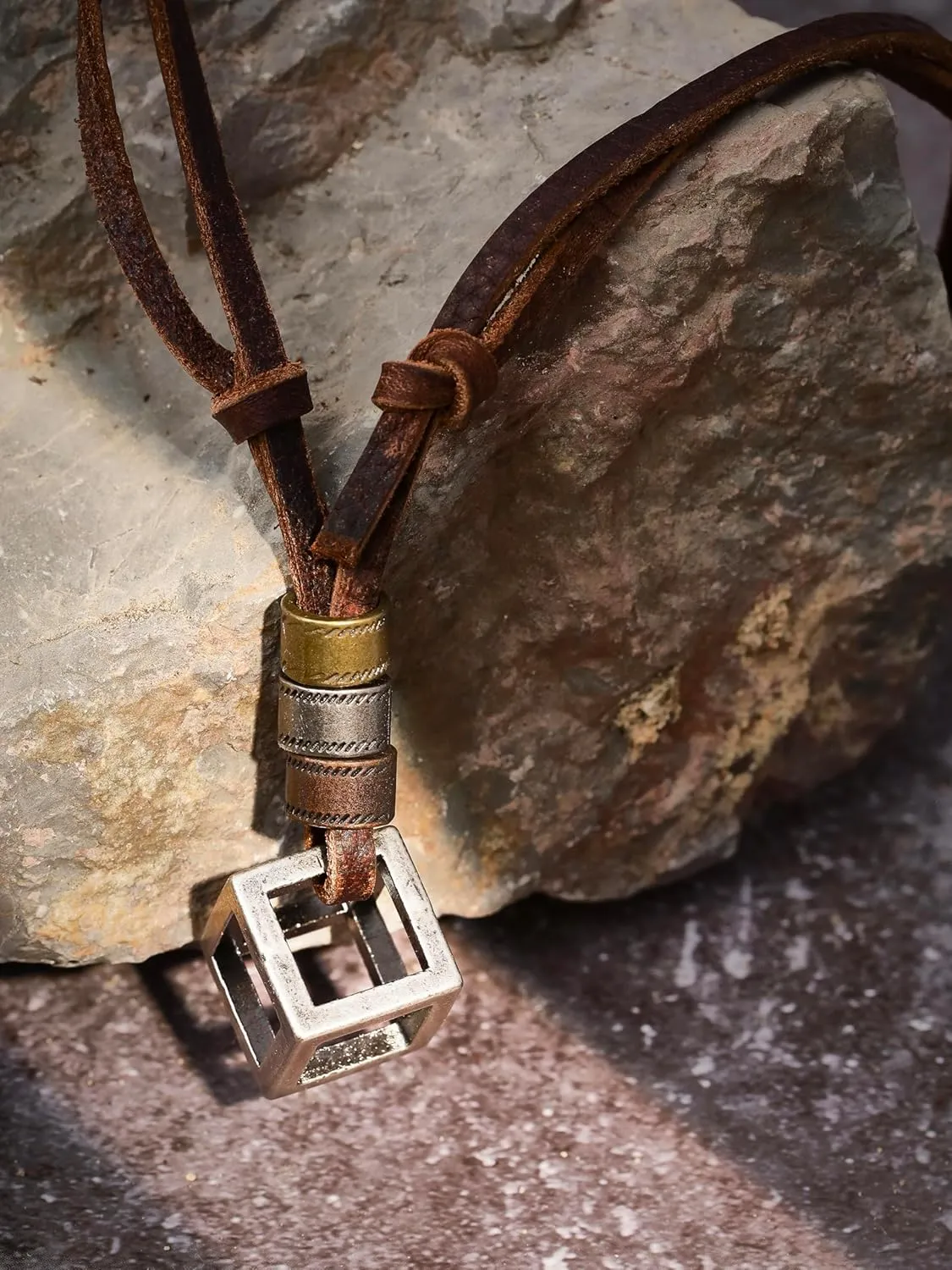 HAQUIL Boho Leather Necklace Antique Tribal Pendant, Boho Jewelry Gift for Men and Women