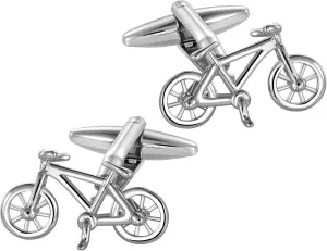HAWSON Men's Urban Bicycle Cufflinks Silver Cycling-Themed French Shirt Accessories for Commuter Groomsmen & City Wedding Attire