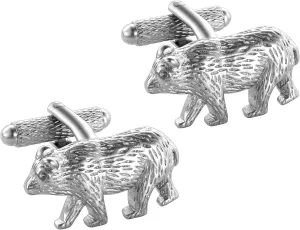 HAWSON Men's Wilderness Bear Cufflinks Silver for National Park Ranger Gifts & Log Cabin Wedding Parties