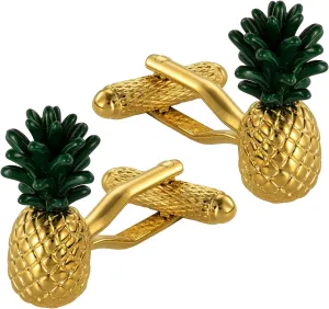 HAWSON Pineapple Cufflinks Men's Gold Accent for Tropical Weddings & Luxury Resort Attire Dual-Finish Groomsmen Accessories & Party Gifts