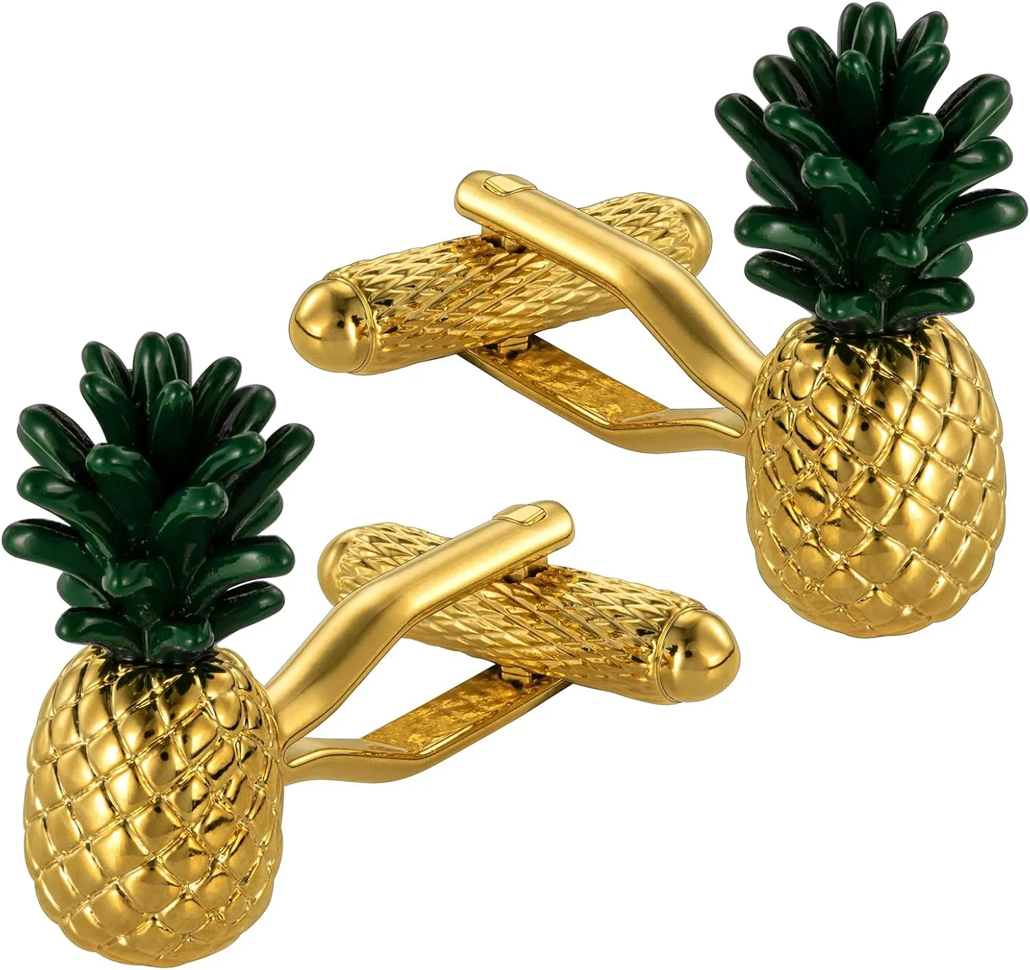 HAWSON Pineapple Cufflinks Men's Gold Accent for Tropical Weddings & Luxury Resort Attire Dual-Finish Groomsmen Accessories & Party Gifts