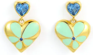 Heart Drop Earrings for Women - Double Statement Earrings 925 Sterling Silver Heart Gold Vintage Earrings Flower Ear Sapphire CZ Earring Big Drop Dangle Earrings for Women Hypoallergenic Jewelry Gifts for Her