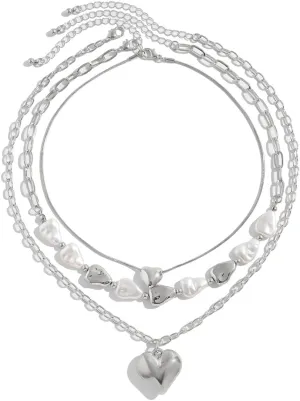 Heart Necklace for Women Chunky Heart Pearl Choker Gold Silver Heart Necklaces Layered Stackable Love Necklaces Dainty Jewelry for Women Y2k Necklace Trendy Jewelry Accessories Gift