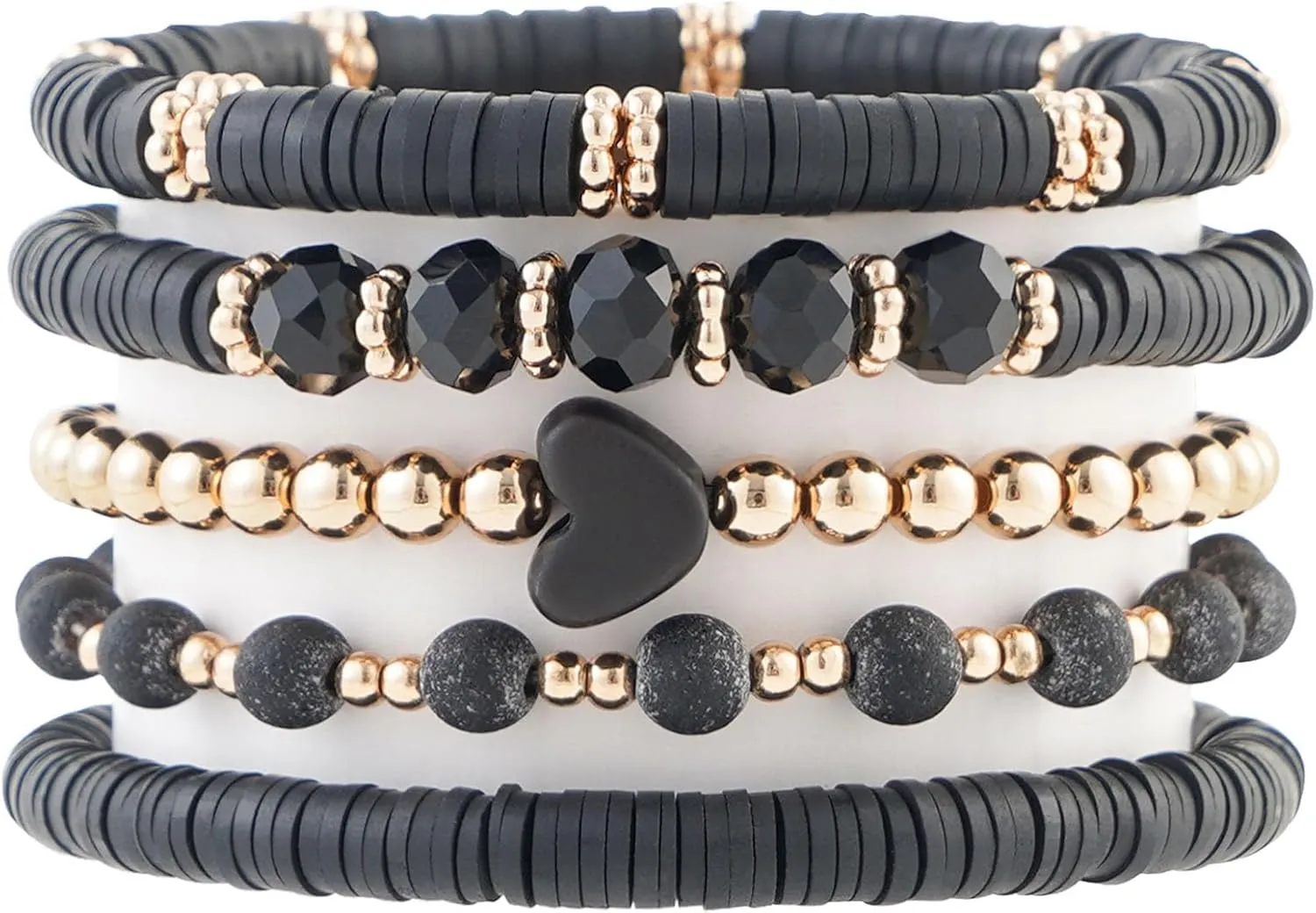Heishi Beaded Stretch Bracelets for Women Stackable Gold Polymer Clay Beads Bracelets Friendship Boho Summer Beach Bracelet Jewelry Set