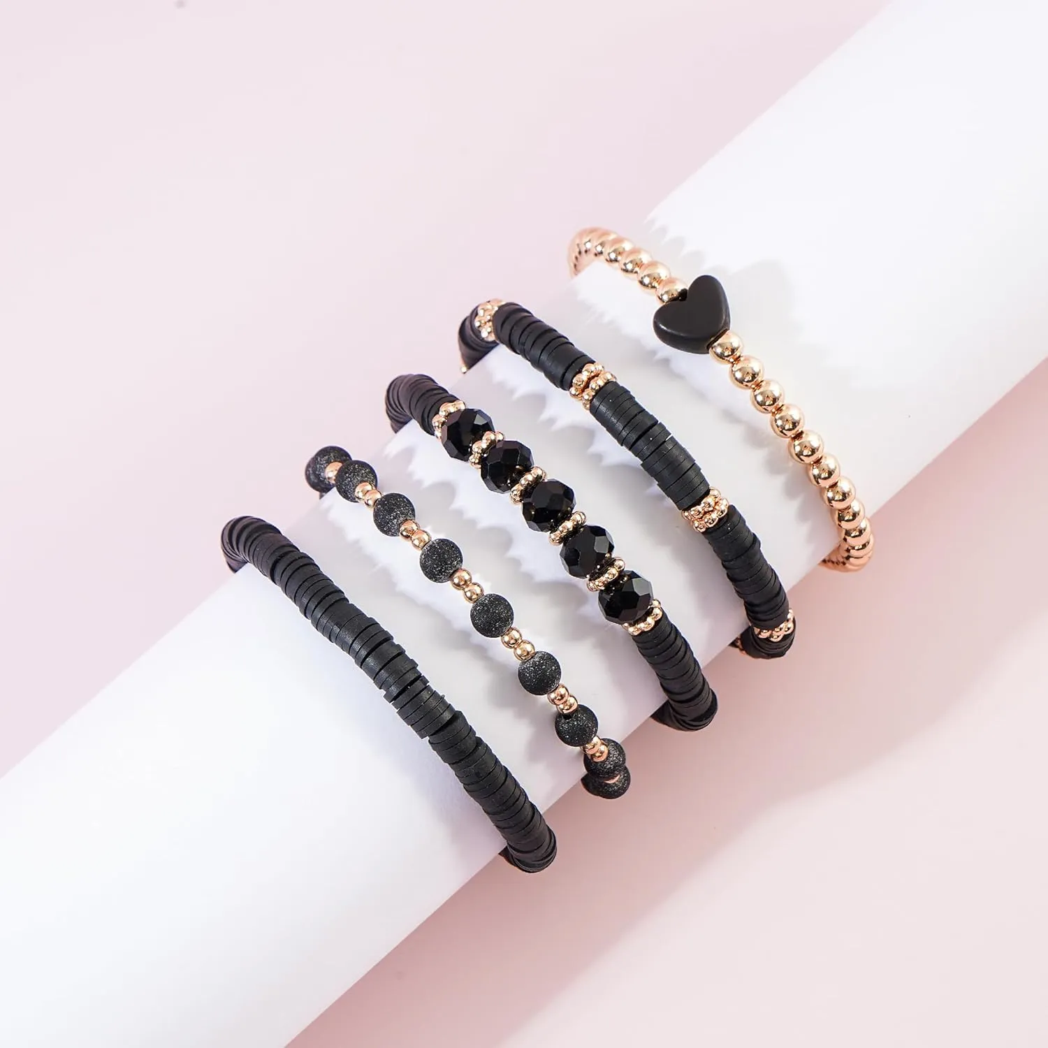 Heishi Beaded Stretch Bracelets for Women Stackable Gold Polymer Clay Beads Bracelets Friendship Boho Summer Beach Bracelet Jewelry Set