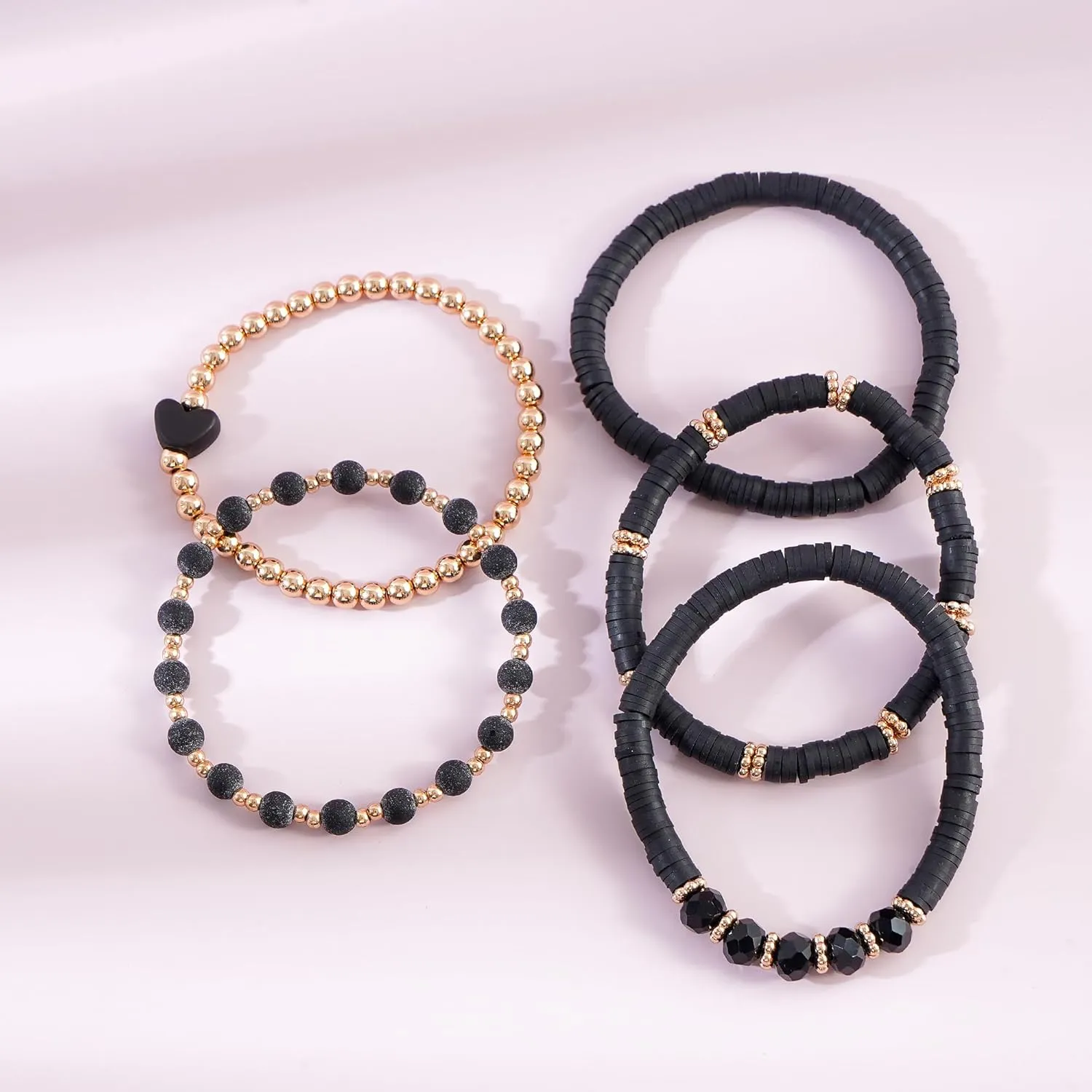Heishi Beaded Stretch Bracelets for Women Stackable Gold Polymer Clay Beads Bracelets Friendship Boho Summer Beach Bracelet Jewelry Set
