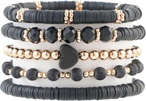 Heishi Beaded Stretch Bracelets for Women Stackable Gold Polymer Clay Beads Bracelets Friendship Boho Summer Beach Bracelet Jewelry Set