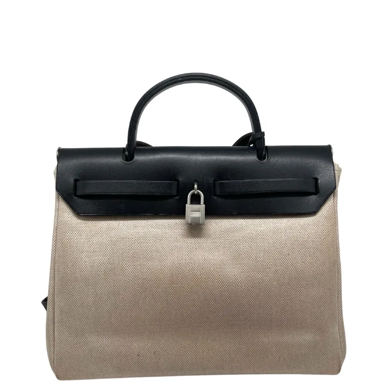Hermès Toile Vache Calfskin Herbag 30 Ficelle Black