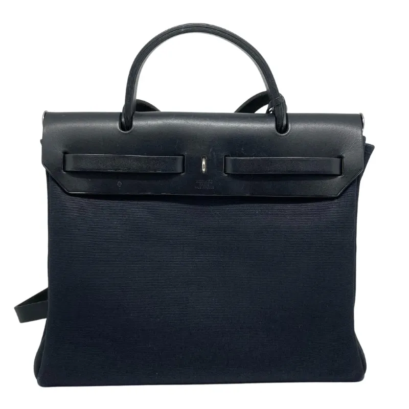 Hermès Toile Vache Calfskin Herbag 30 Ficelle Black