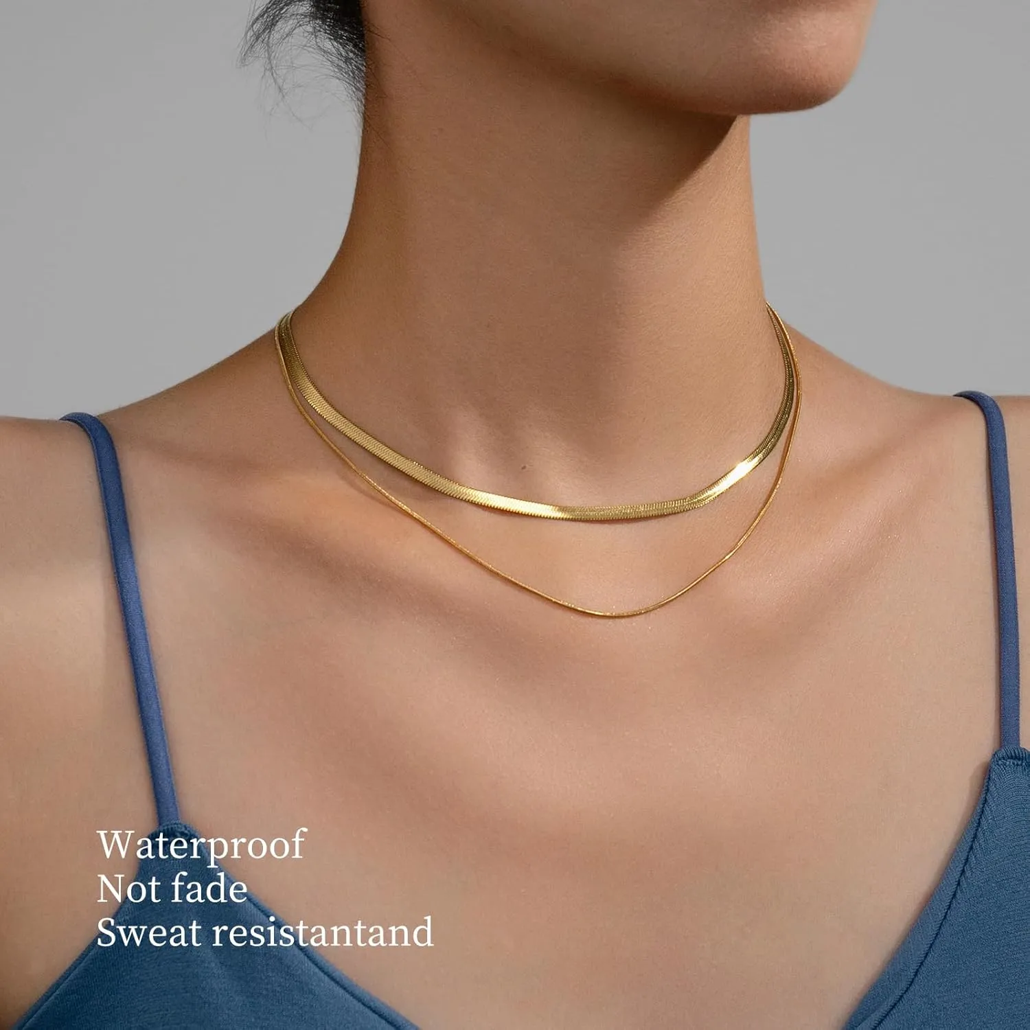 Herringbone Necklace for Women - Dainty Gold Necklace,14k Gold Plated Snake Gold Herringbone Chain Choker Necklaces,Simple Fashio Golds Layered Necklaces,Gold Jewelry Gift for Women