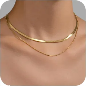Herringbone Necklace for Women - Dainty Gold Necklace,14k Gold Plated Snake Gold Herringbone Chain Choker Necklaces,Simple Fashio Golds Layered Necklaces,Gold Jewelry Gift for Women