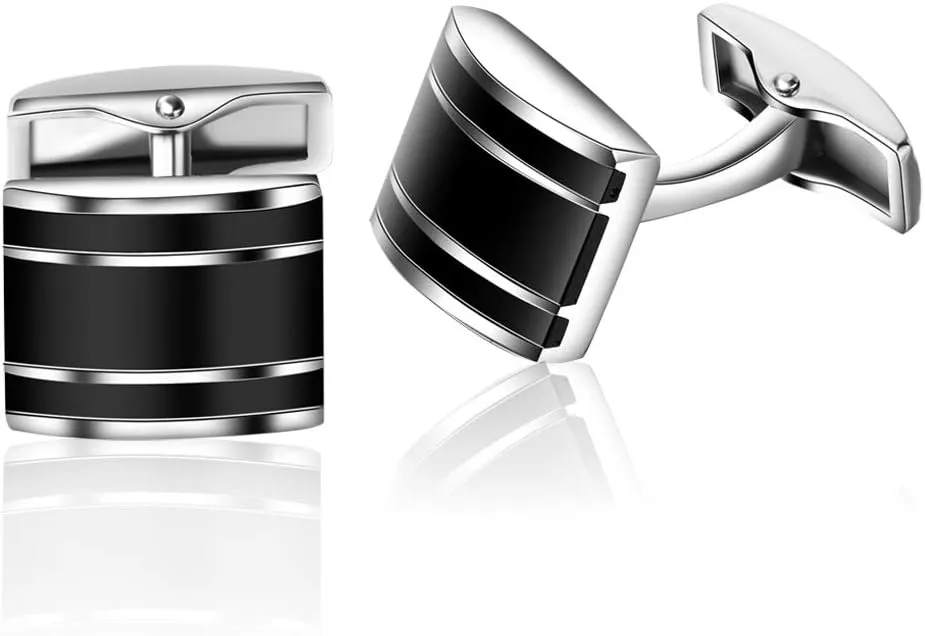 HONEY BEAR Rectangle Cufflinks for Mens Steel for Business Wedding Gift Black