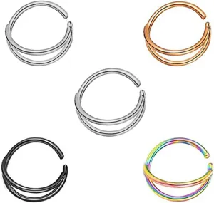 HUASAI Fake Nose Rings for Women Hypoallergenic Double Hoop Nose Ring for Single Piercing Septum Clicker Nose Rings Conch Cartilage Tragus Earrings Pierced Body Jewelry