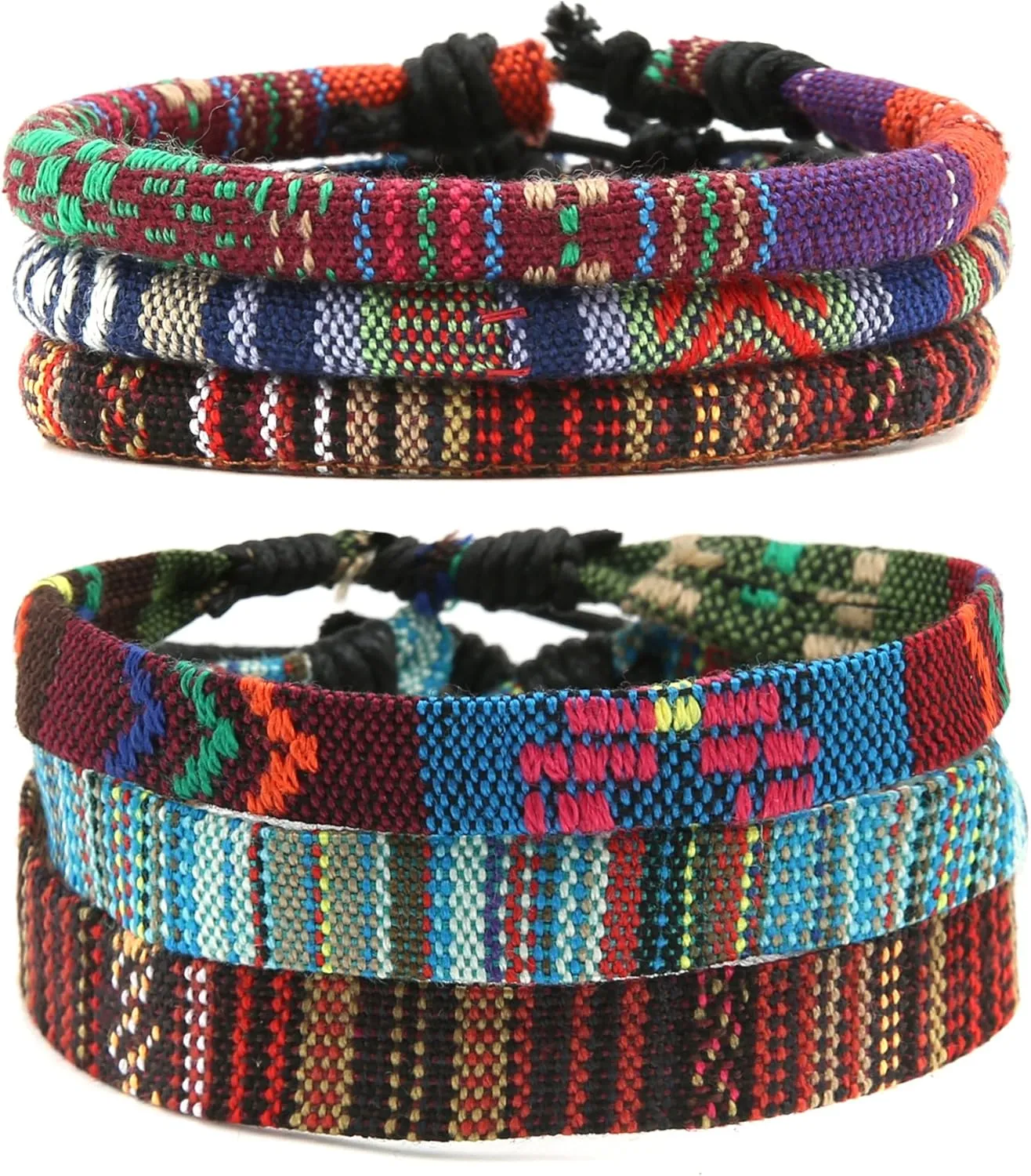 HZMAN Mix 6 Wrap Bracelets Men Women, Hemp Cords Ethnic Tribal Bracelets Wristbands (Mix 6 Wrap)