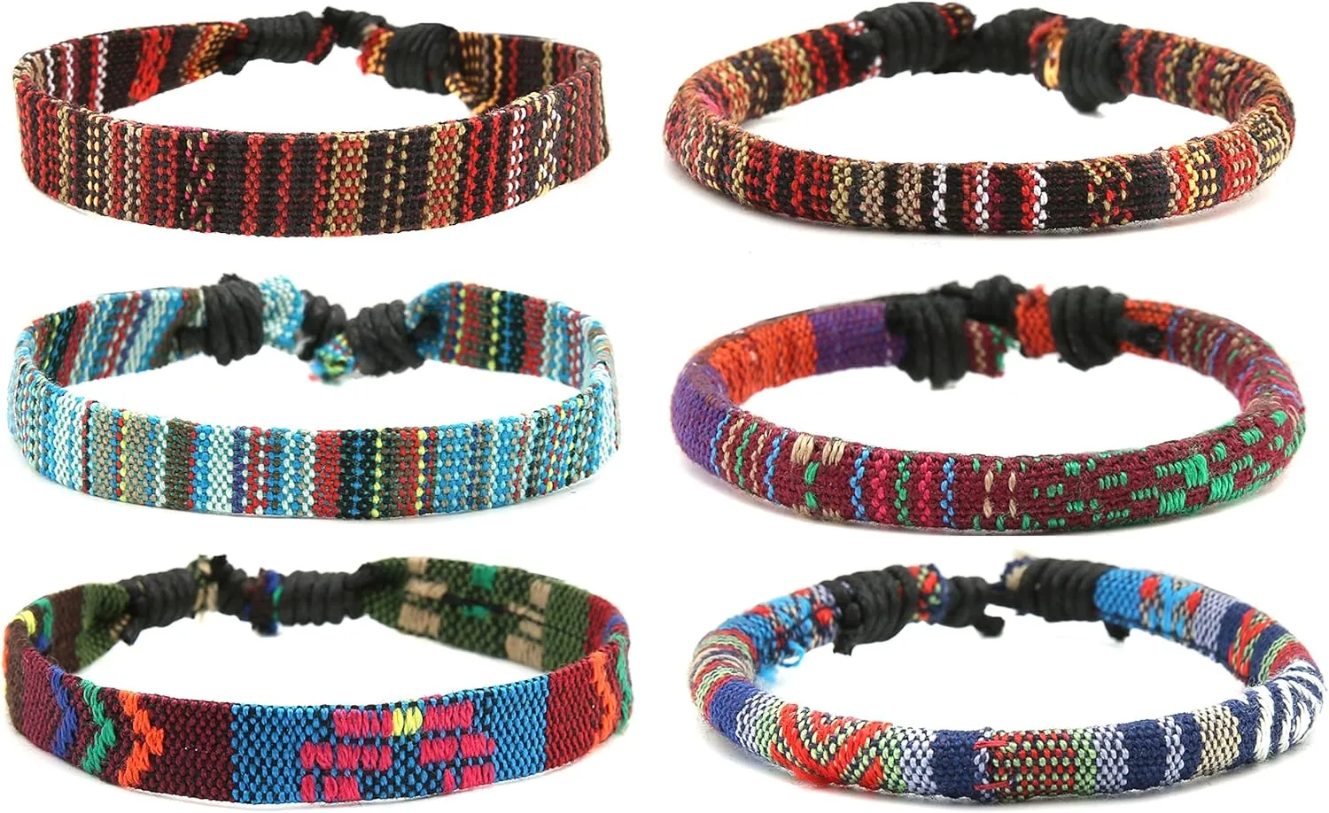HZMAN Mix 6 Wrap Bracelets Men Women, Hemp Cords Ethnic Tribal Bracelets Wristbands (Mix 6 Wrap)