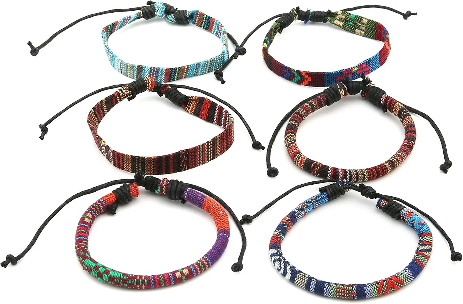 HZMAN Mix 6 Wrap Bracelets Men Women, Hemp Cords Ethnic Tribal Bracelets Wristbands (Mix 6 Wrap)