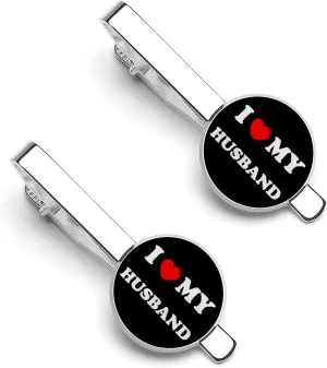 I Love My Husband 1 Pair Mens Tie Clip Stylish Tie Bars Gift for Father Husband Boyfriend Business