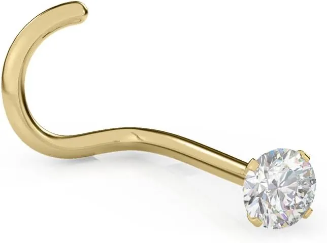 IGI Certified 14K Gold Diamond Nose Stud for Women Men | 18G & 20G Gold Nose Ring | 1.5mm Nose Stud to 3 mm Twist Back Nose Rings | Nose Piercing Studs | Body Piercing Jewelry in Diamond I-J Color & I2-I3 Clarity