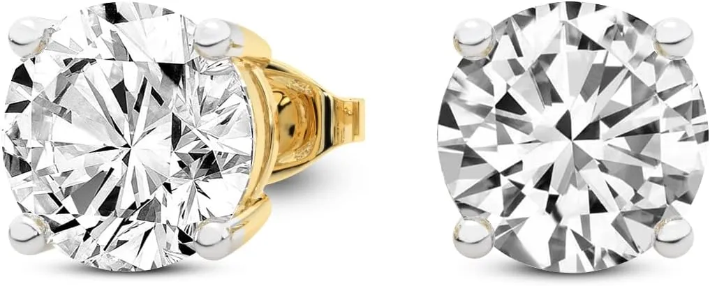 IGI Certified Lab Grown Diamond Stud Earrings, 0.50 to 6.00 Carat Total  Round Cut, E-F Color, VS1-VS2 Clarity, 4 Prong Screw Back  14K White Gold, Yellow Gold, or Platinum