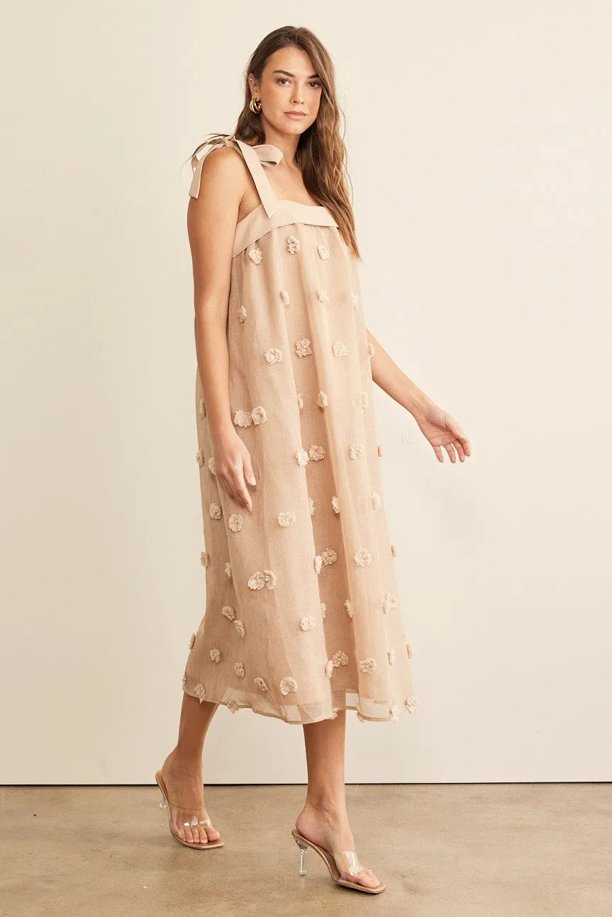 In February Blossom Floral Embroidery Midi Dress in Mocha FINAL SALE
