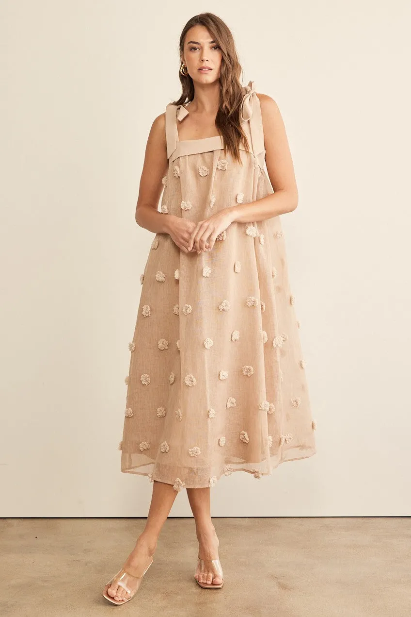 In February Blossom Floral Embroidery Midi Dress in Mocha FINAL SALE