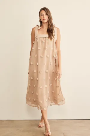In February Blossom Floral Embroidery Midi Dress in Mocha FINAL SALE