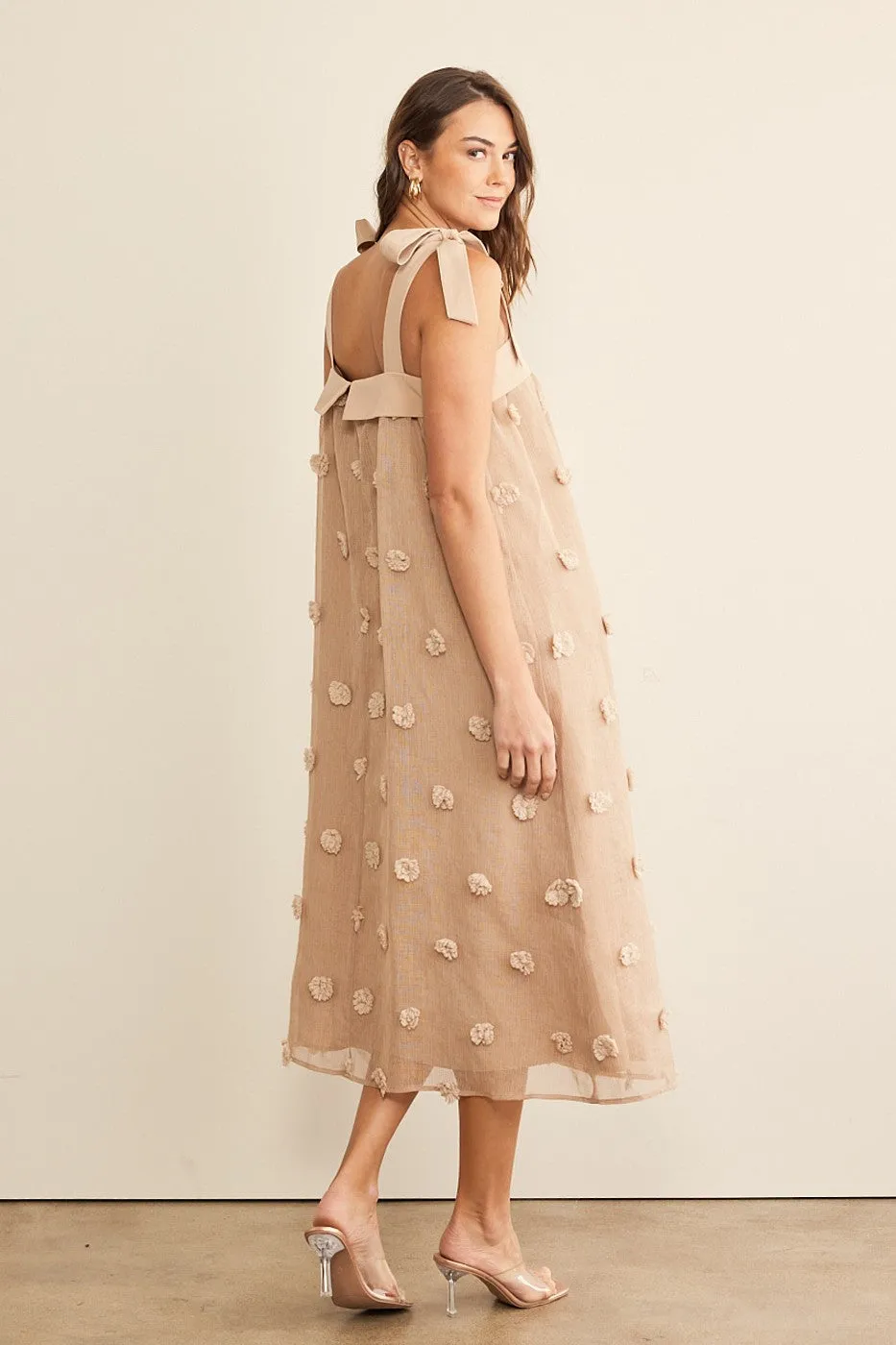 In February Blossom Floral Embroidery Midi Dress in Mocha FINAL SALE