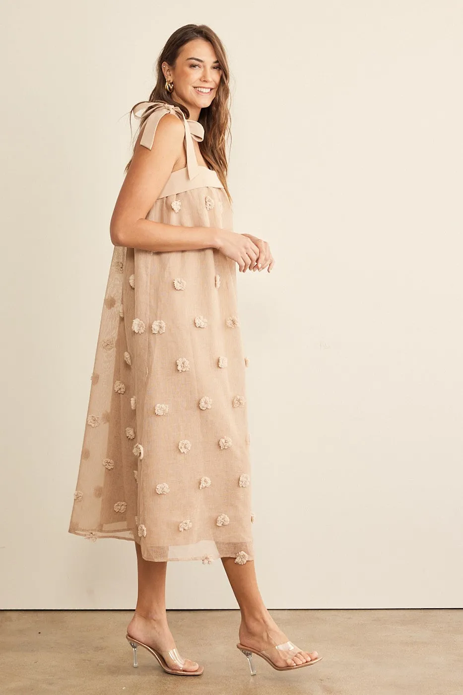 In February Blossom Floral Embroidery Midi Dress in Mocha FINAL SALE