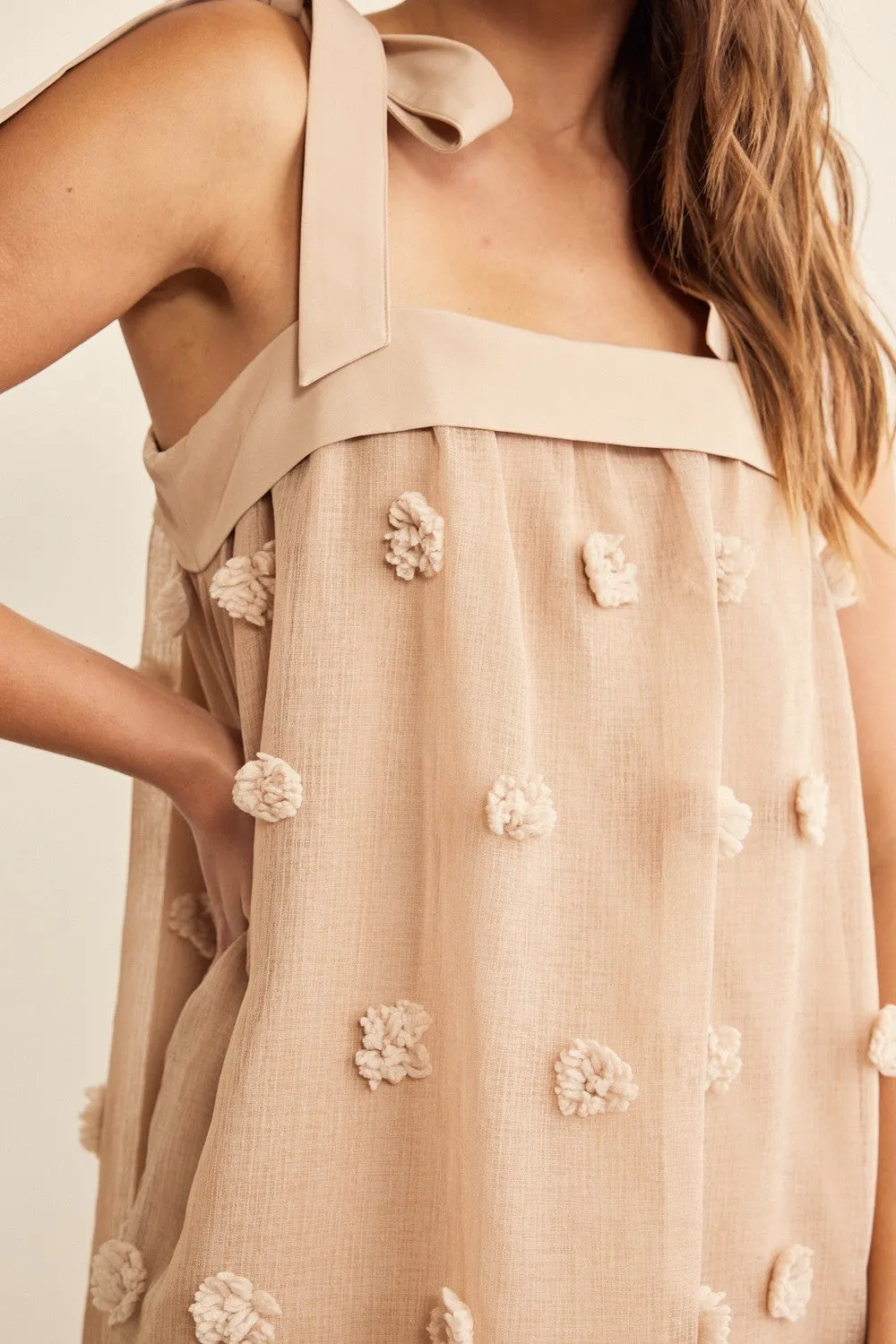 In February Blossom Floral Embroidery Midi Dress in Mocha FINAL SALE