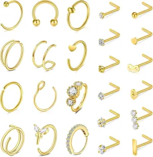 Incaton 20G Stainless Steel Nose Rings for Women Nose Rings Hoops L Shaped Nose Studs Screw Nose Piercing Jewelry for Women Men Silver Rose Gold Black Rainbow