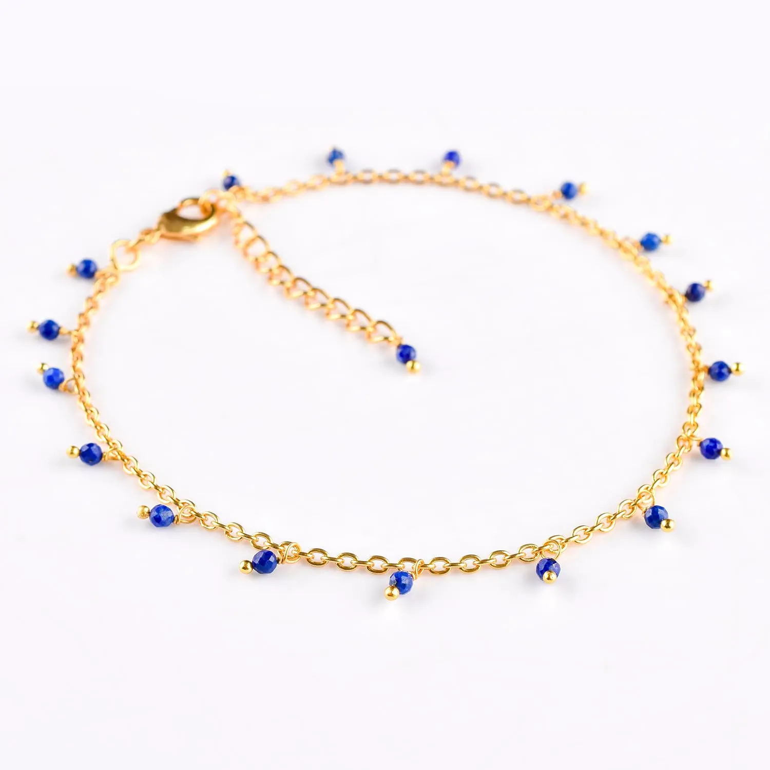 InfinityGemsArt Lapis Lazuli Anklets in Hanging Beads Ankle Bracelets for Women Natural Birthstone 14k Gold Plated Jewelry in 9  1.5 inch Chakra Crystals Birthday Gifts