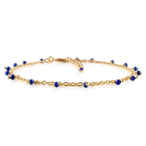 InfinityGemsArt Lapis Lazuli Anklets in Hanging Beads Ankle Bracelets for Women Natural Birthstone 14k Gold Plated Jewelry in 9  1.5 inch Chakra Crystals Birthday Gifts
