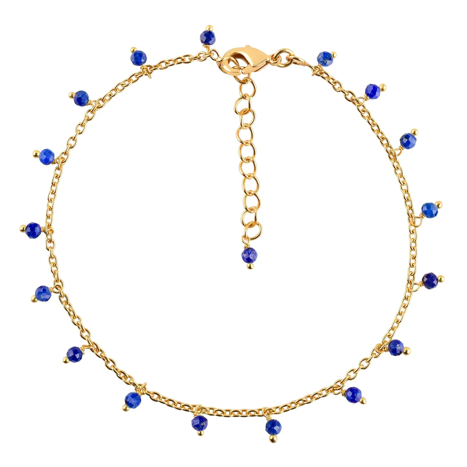 InfinityGemsArt Lapis Lazuli Anklets in Hanging Beads Ankle Bracelets for Women Natural Birthstone 14k Gold Plated Jewelry in 9  1.5 inch Chakra Crystals Birthday Gifts