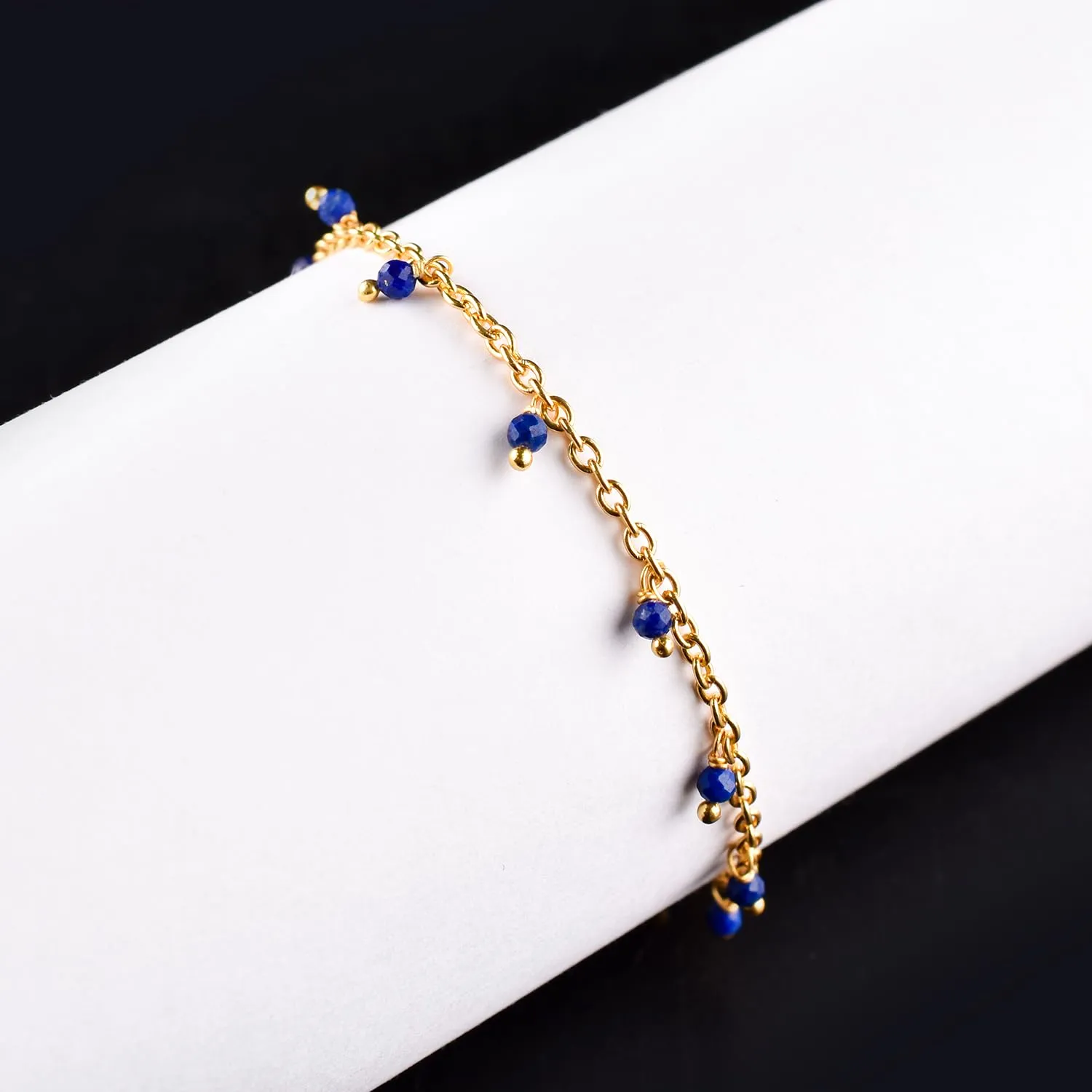 InfinityGemsArt Lapis Lazuli Anklets in Hanging Beads Ankle Bracelets for Women Natural Birthstone 14k Gold Plated Jewelry in 9  1.5 inch Chakra Crystals Birthday Gifts